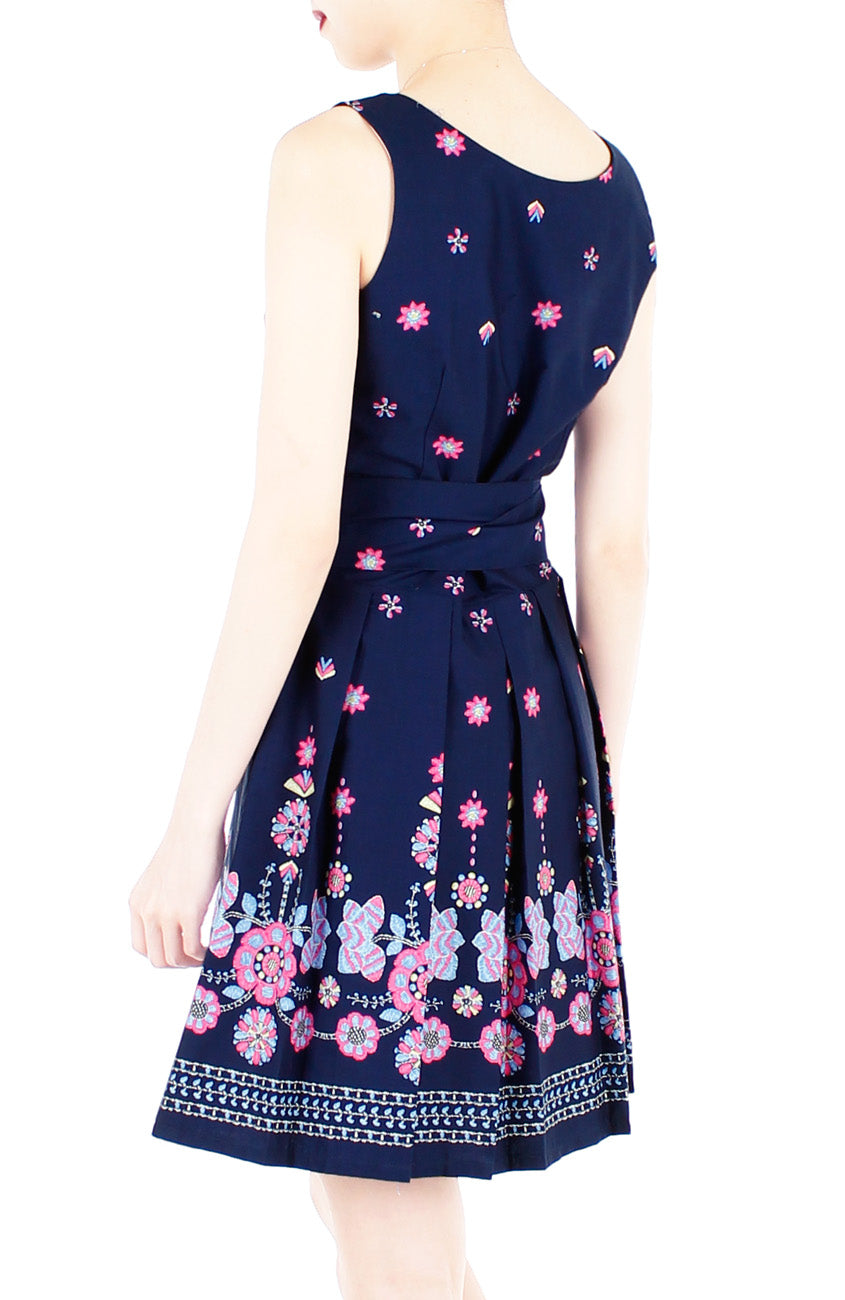 Falling Mandala Petals Two-Way Flare Dress - Night Blue