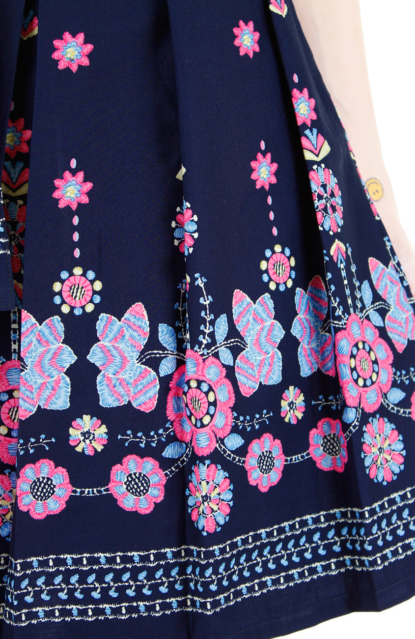 Falling Mandala Petals Two-Way Flare Dress - Night Blue