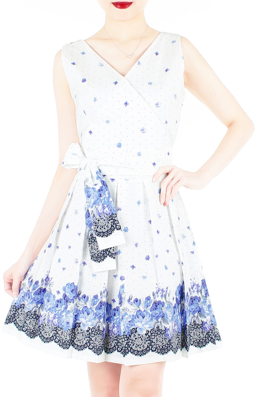 Falling Rose Blooms Two-way Flare Dress - Porcelain Blue