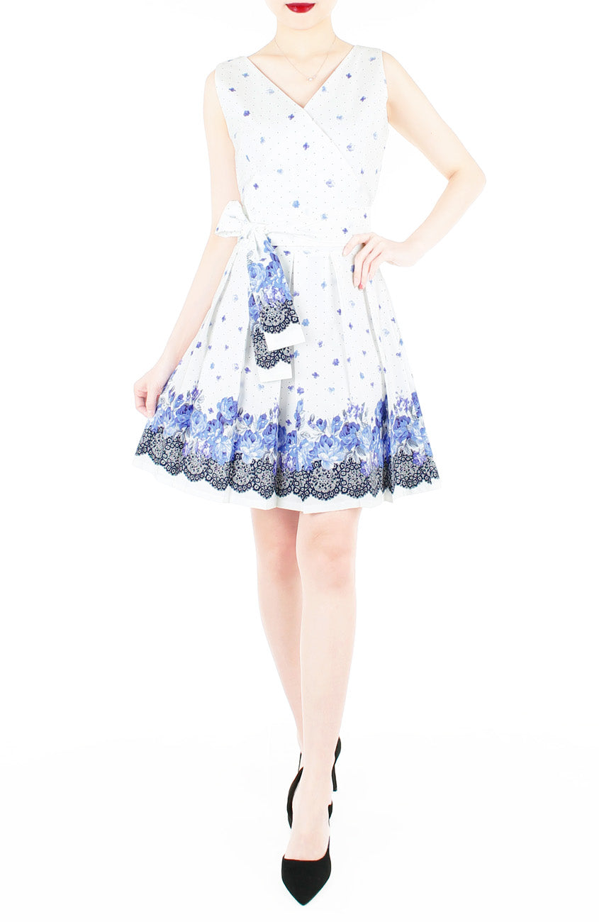 Falling Rose Blooms Two-way Flare Dress - Porcelain Blue