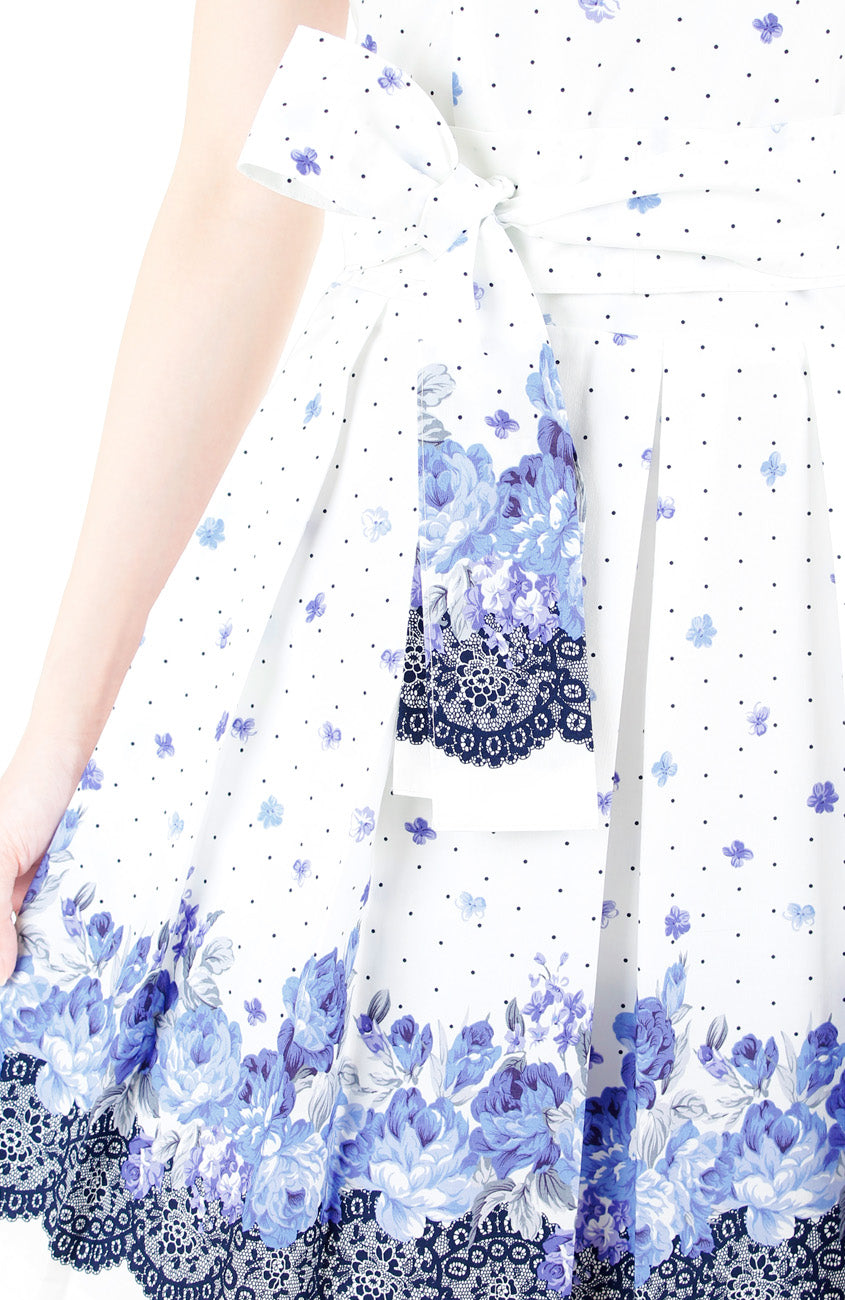 Falling Rose Blooms Two-way Flare Dress - Porcelain Blue