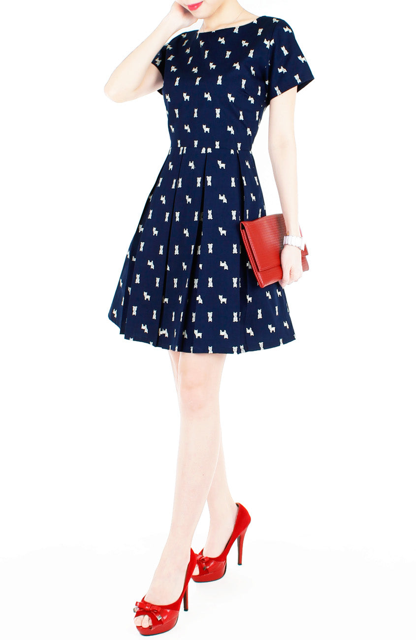 Falling in Puppy Love Flare Dress with Short Sleeves