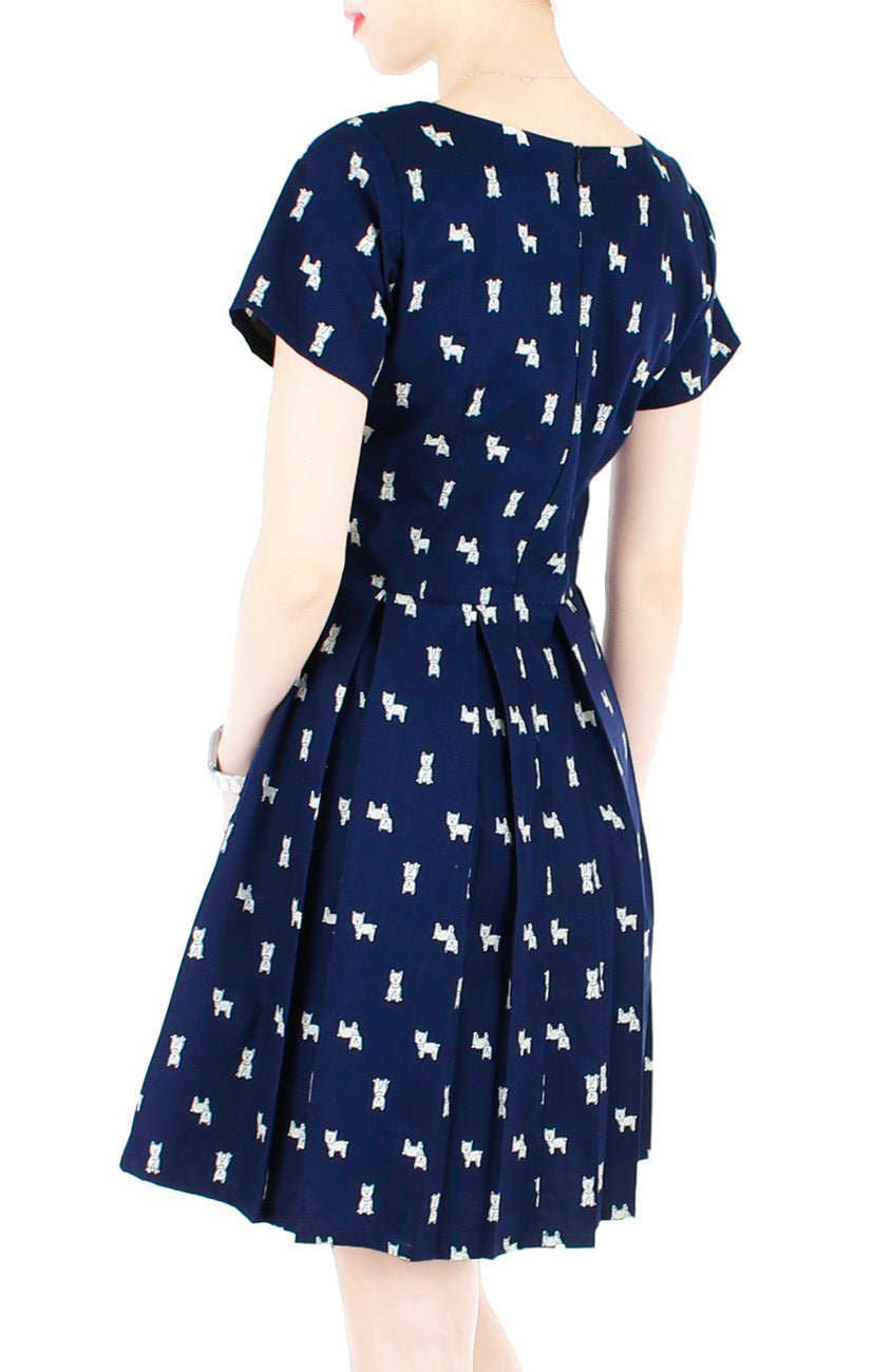 Falling in Puppy Love Flare Dress with Short Sleeves