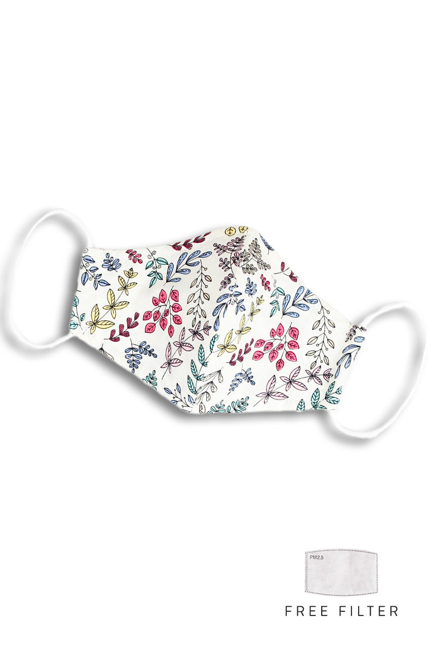 Ferns Illustrated Pure Cotton Face Mask - Off White