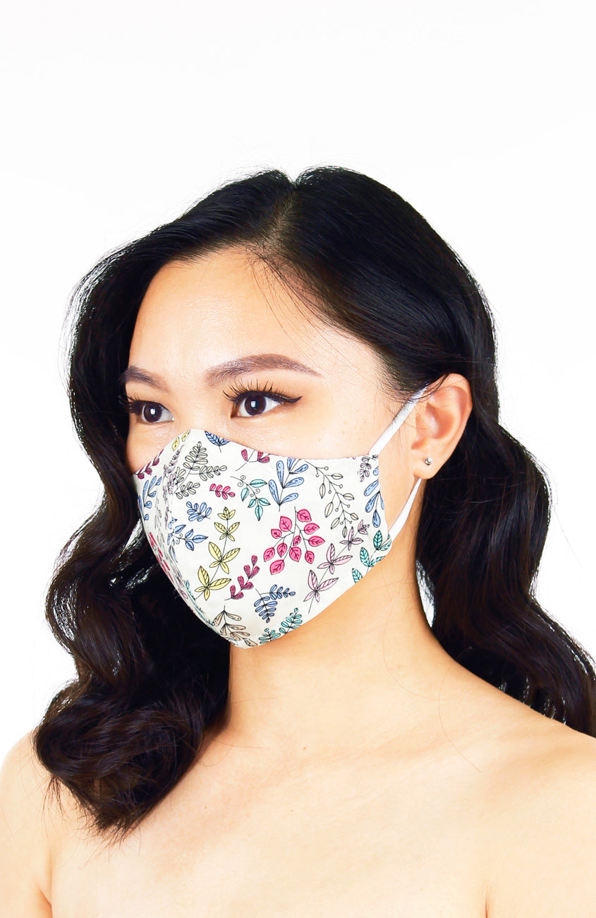 Ferns Illustrated Pure Cotton Face Mask - Off White