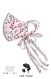 Ferns Illustrated Pure Cotton Face Mask with Head Ties - Soft Pink