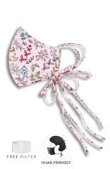 Ferns Illustrated Pure Cotton Face Mask with Head Ties - Soft Pink