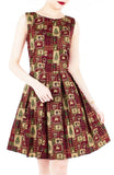 Festive Christmas Cheer Flare Dress with Gold Lining