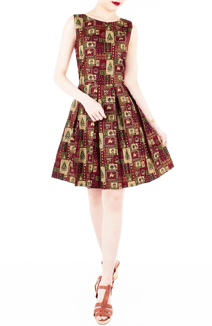 Festive Christmas Cheer Flare Dress with Gold Lining