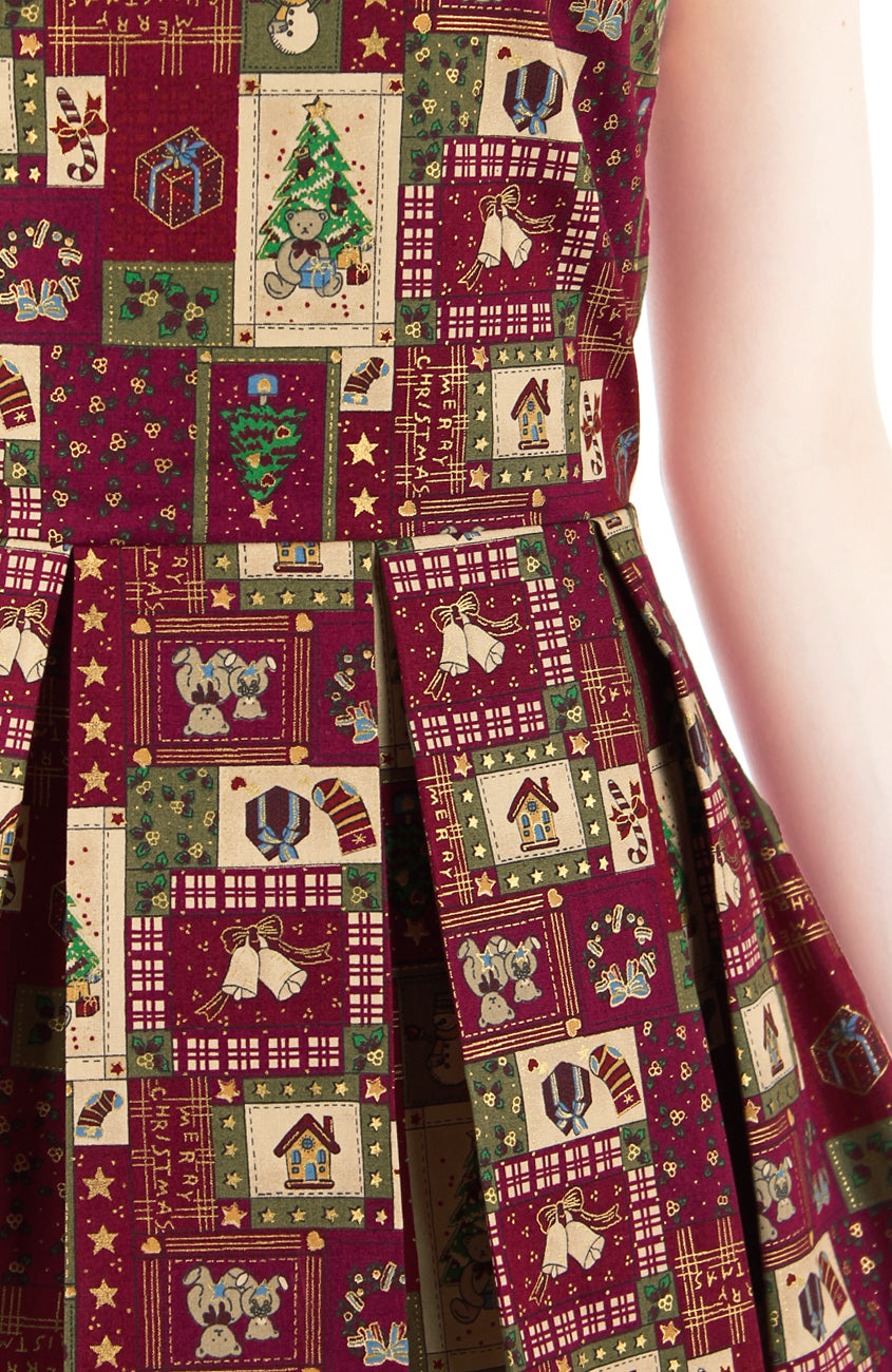 Festive Christmas Cheer Flare Dress with Gold Lining