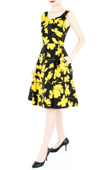 Fleur Freesia Flare Midi Dress - Yellow