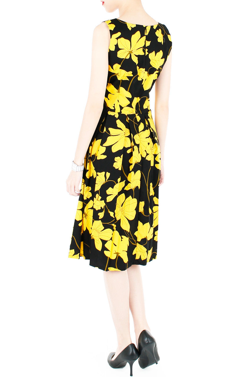 Fleur Freesia Flare Midi Dress - Yellow