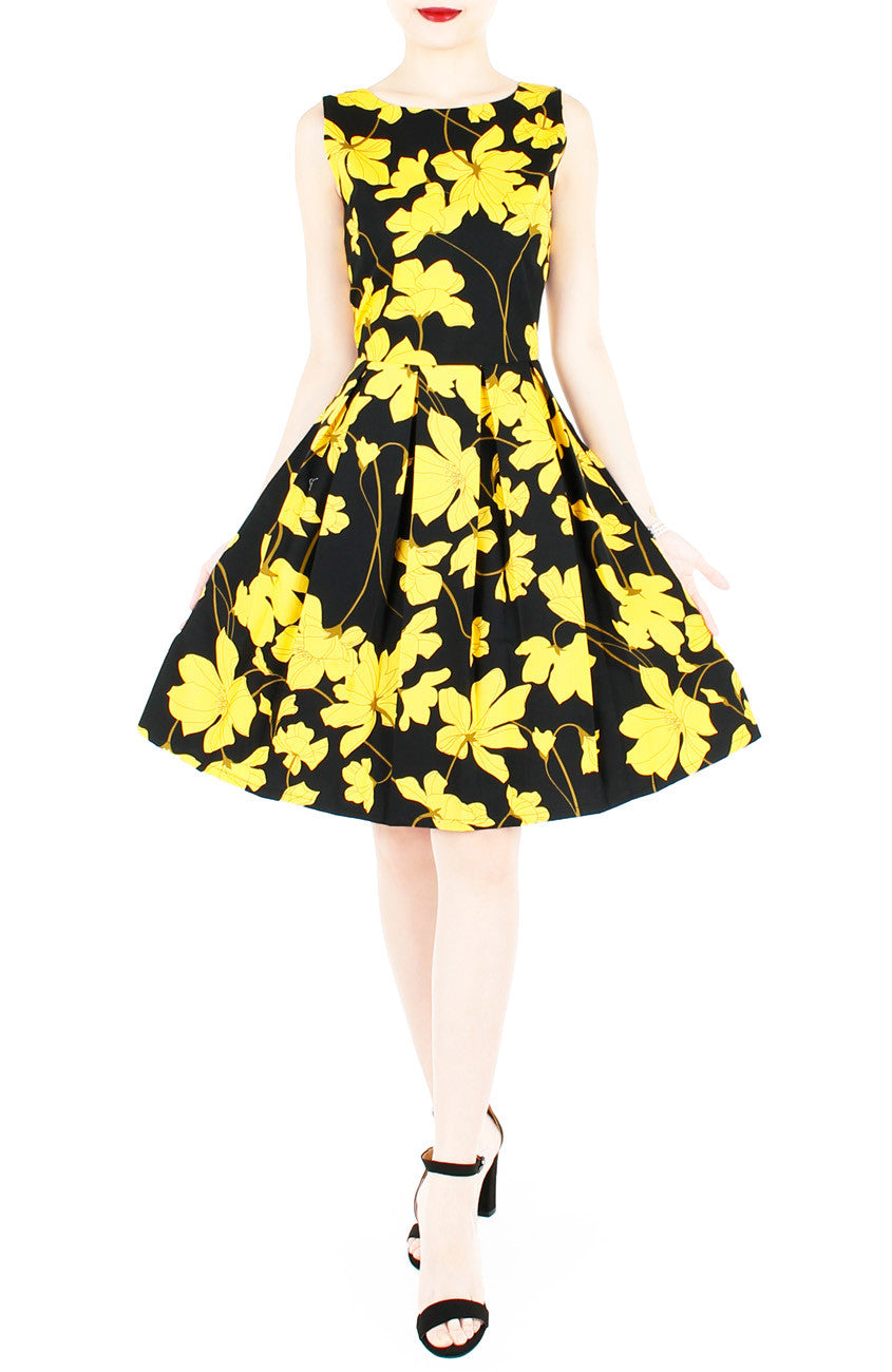 Fleur Freesia Flare Knee Length Dress - Yellow