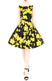 Fleur Freesia Flare Knee Length Dress - Yellow