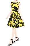 Fleur Freesia Flare Knee Length Dress - Yellow