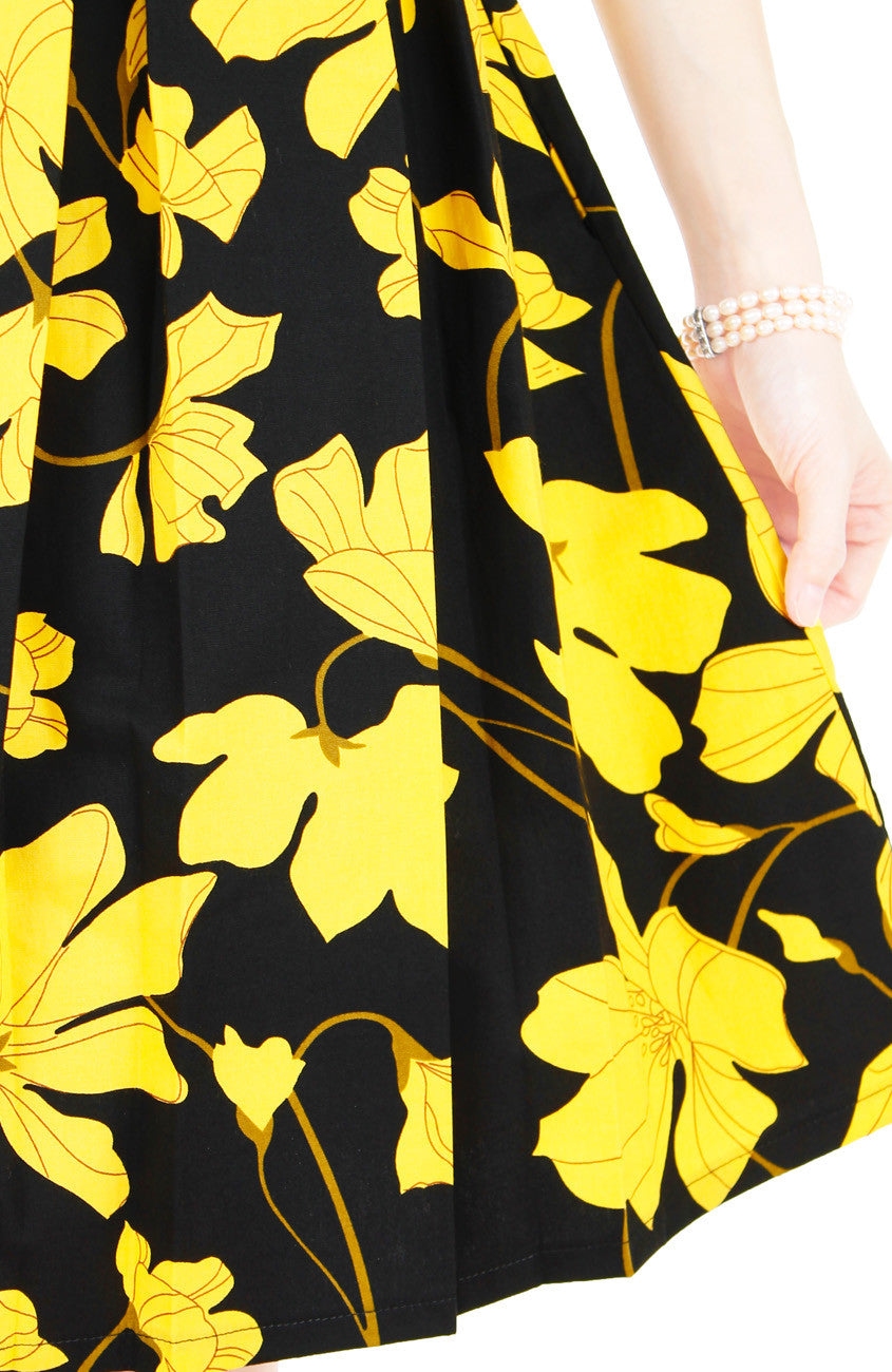 Fleur Freesia Flare Knee Length Dress - Yellow