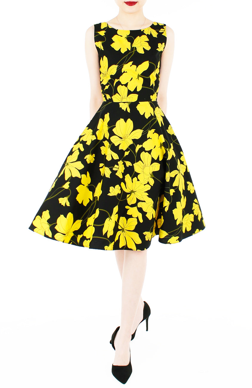 Fleur Freesia Flare Midi Dress - Yellow