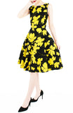 Fleur Freesia Flare Midi Dress - Yellow