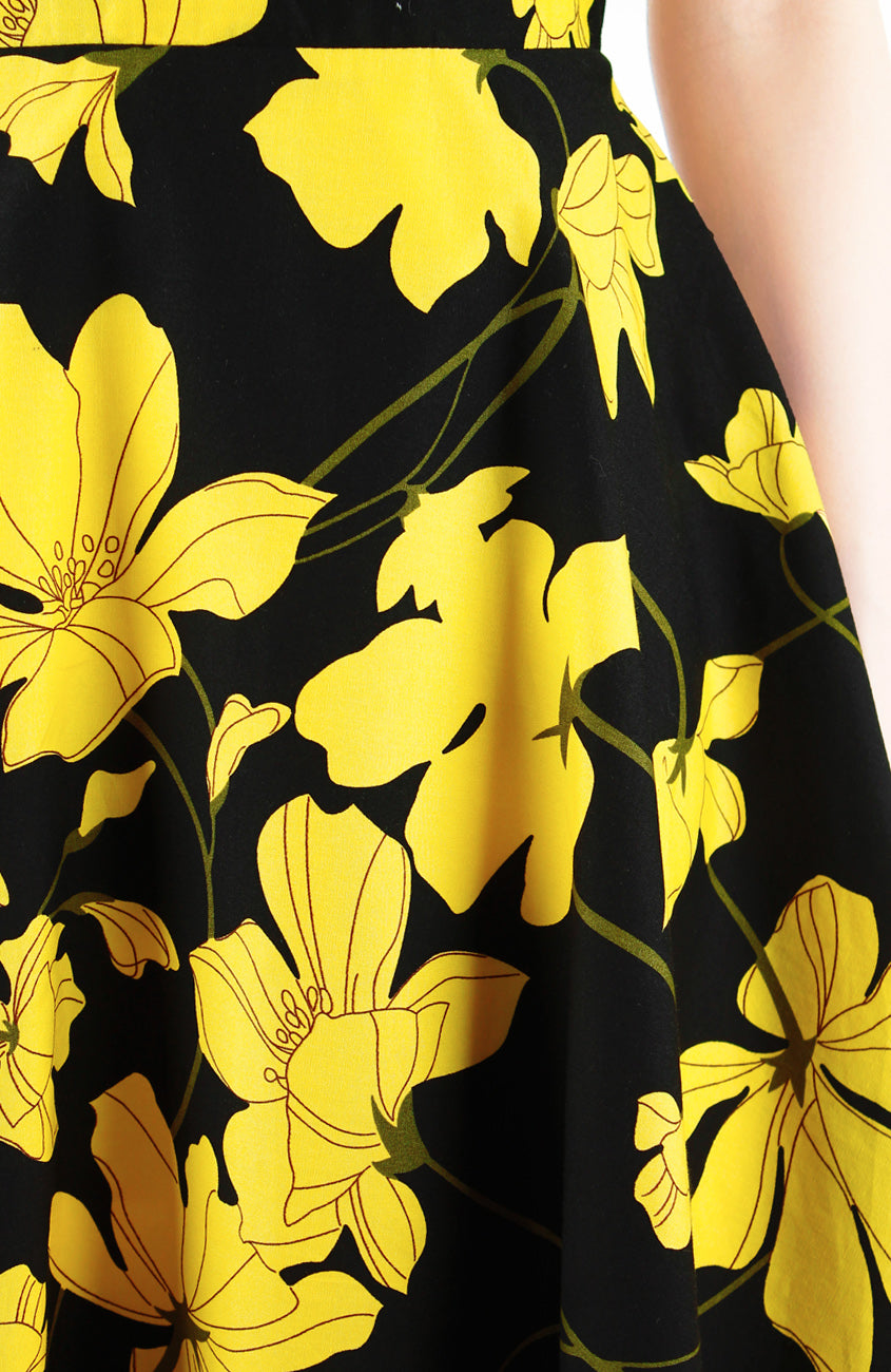 Fleur Freesia Flare Midi Dress - Yellow