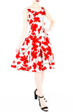 Fleur Freesia Flare Midi Dress - Red