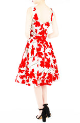 Fleur Freesia Flare Midi Dress - Red