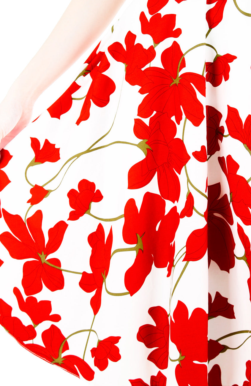 Fleur Freesia Flare Midi Dress - Red