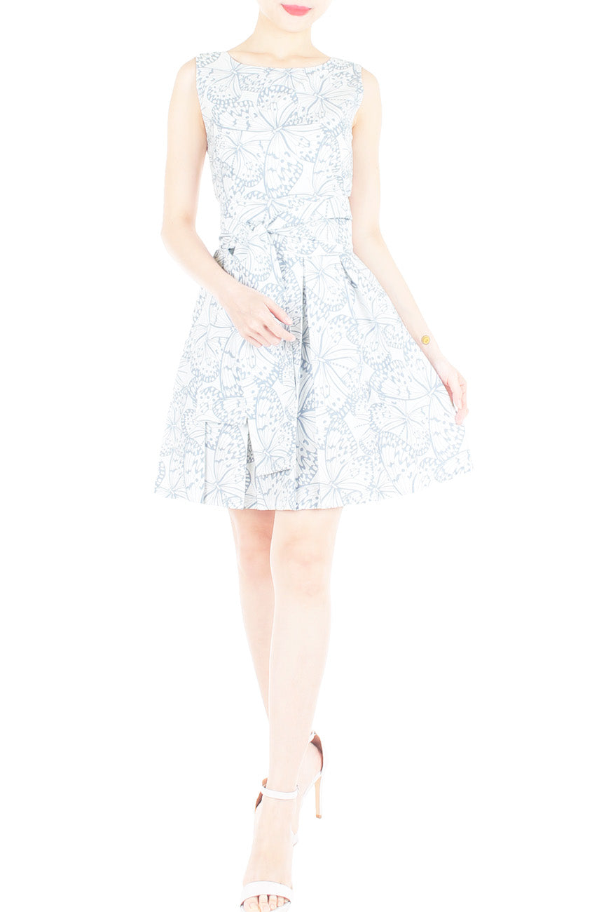 Fluttering Romance Flare Dress with Wide Belt - Dove Grey