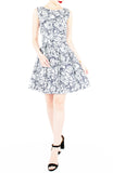 Fluttering Romance Flare Dress with Wide Belt - Night Blue