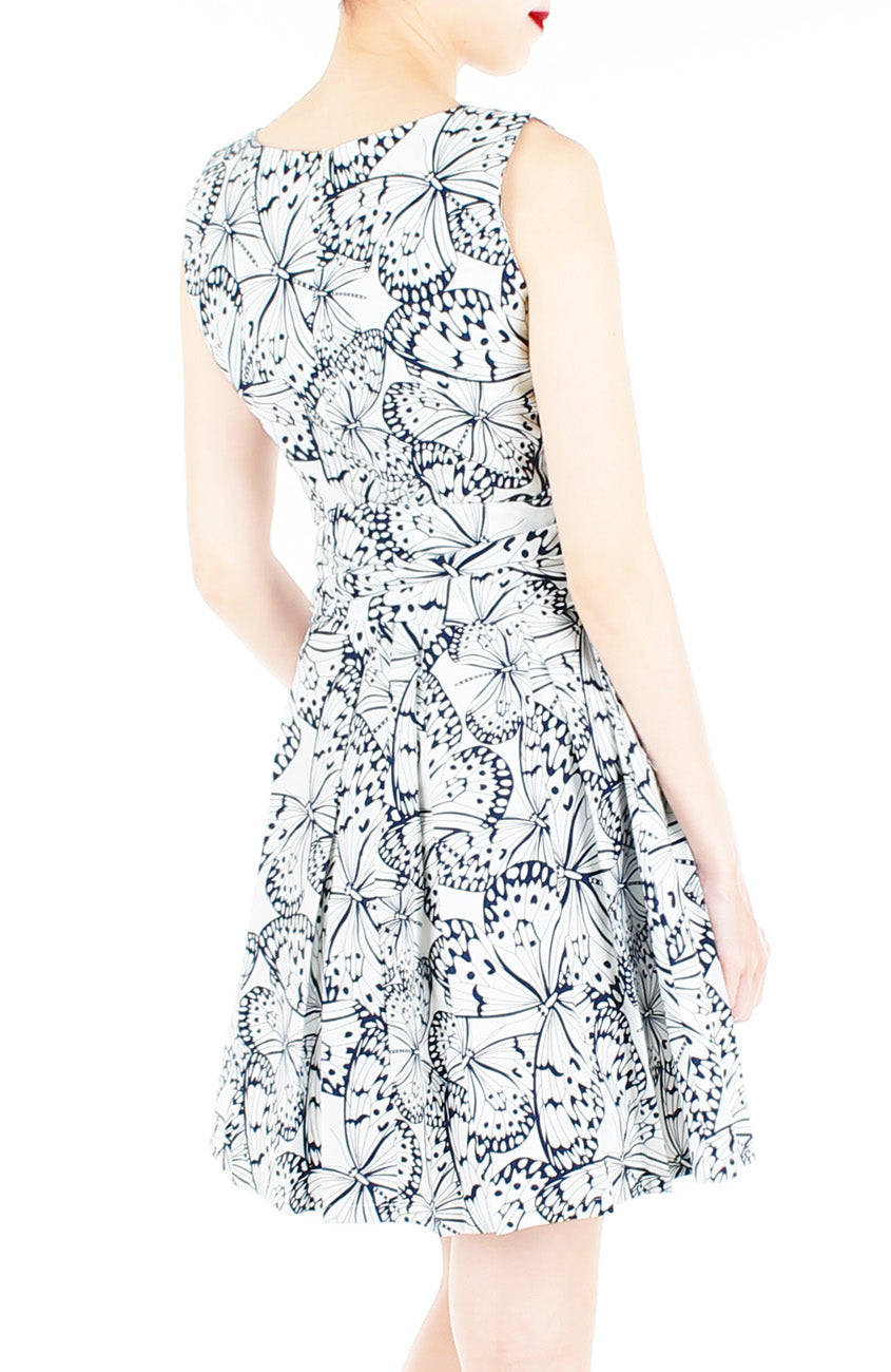 Fluttering Romance Flare Dress with Wide Belt - Night Blue