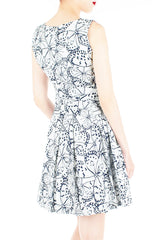 Fluttering Romance Flare Dress with Wide Belt - Night Blue