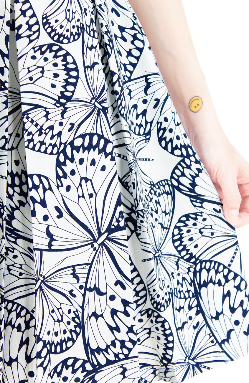 Fluttering Romance Flare Dress with Wide Belt - Night Blue