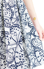 Fluttering Romance Flare Dress with Wide Belt - Night Blue