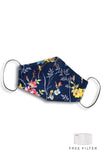 Forget me Not Ferns Pure Cotton Face Mask - Navy