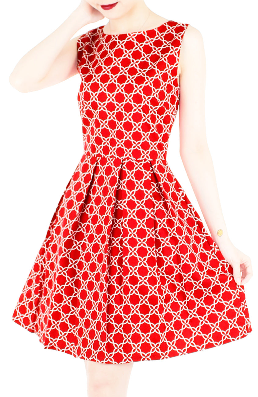 Four Leaf Clover Charm Flare Dress - Red