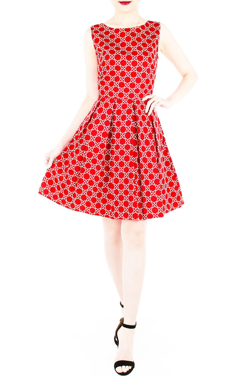 Four Leaf Clover Charm Flare Dress - Red