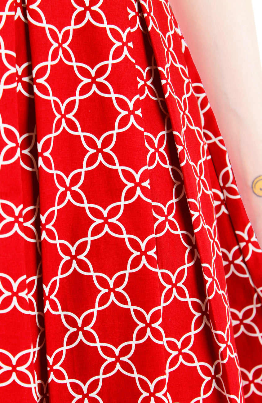 Four Leaf Clover Charm Flare Dress - Red