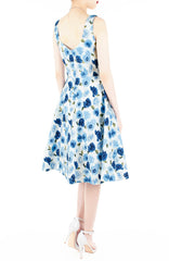 Frosty Winter Roses Flare Midi Dress