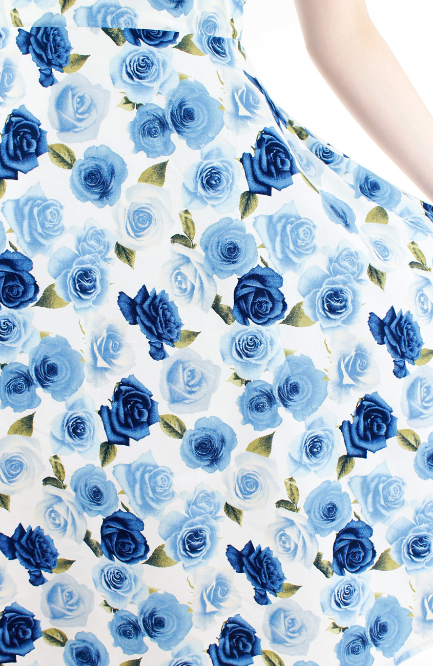 Frosty Winter Roses Flare Midi Dress