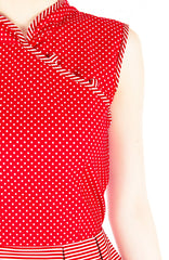 Fujisan Dots & Stripes Cheongsam Dress - Red