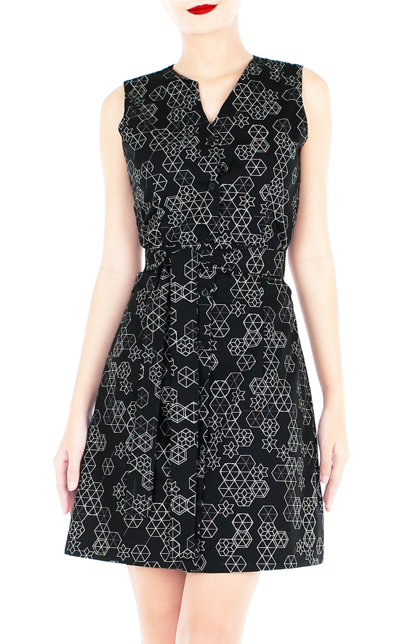 Future of Geometry A-Line Button Down Dress