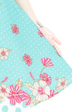 Garden Crossing Flare Dress with Pink Trims - Turquoise