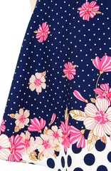 Garden Crossing Flare Dress with Pink Trims - Night Blue