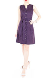 Geometric Rubix Cube A-Line Button Down Dress - Magenta