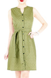 Geometric Rubix Cube A-Line Button Down Dress - Pickle Green