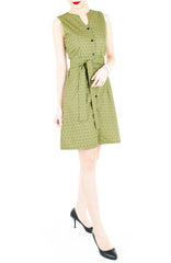 Geometric Rubix Cube A-Line Button Down Dress - Pickle Green