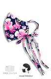 Glorious Geranium Pure Cotton Face Mask with Head Ties