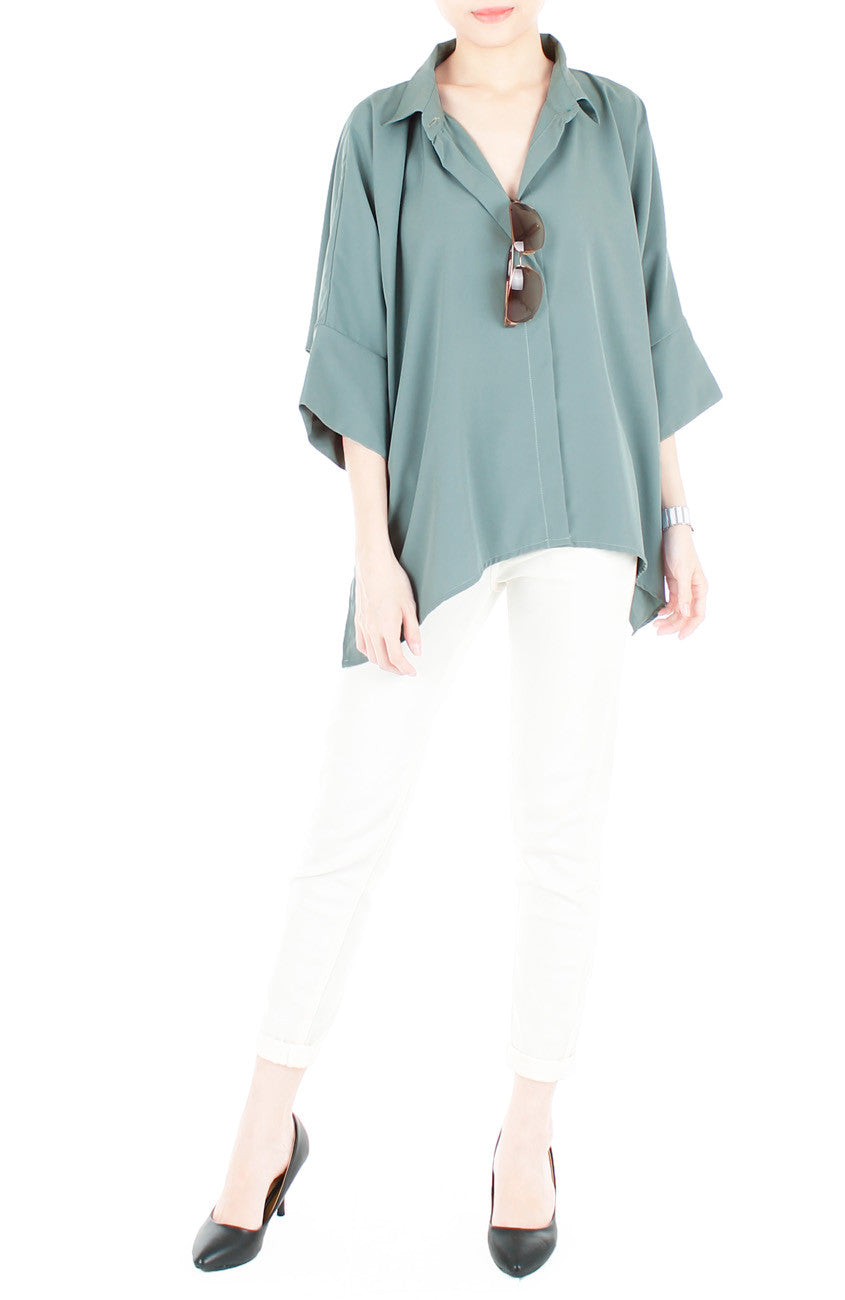 Got the World on a Swing Blouse - Sage Green
