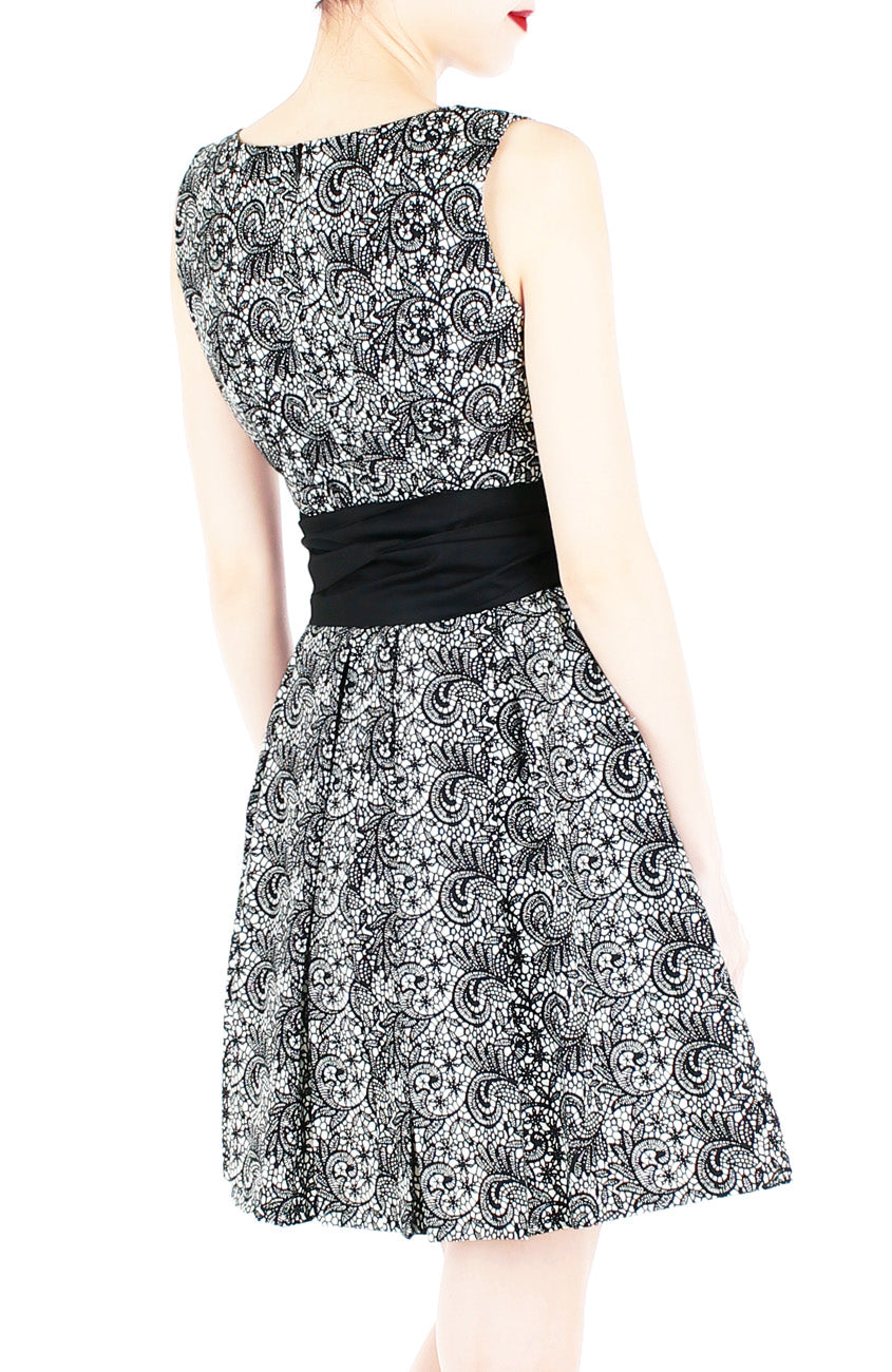 Grace and Lace Flare Dress with Obi Belt - Black