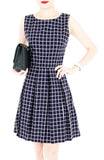 Grid Pro Quo Flare Dress - Dark Blue