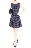Grid Pro Quo Flare Dress - Dark Blue